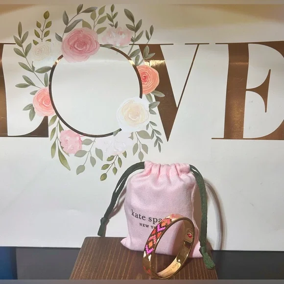 Kate Spade “Spice Things Up” Gold Bracelet with Pink & Green Duster Bag - Picture 4 of 7